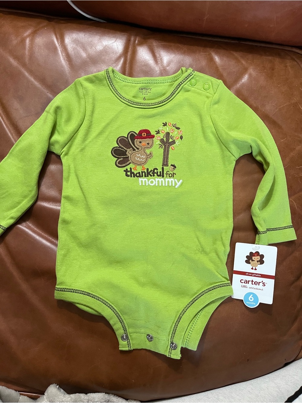 Carter's Green 'Thankful for Mommy' Baby One-Piece 6 mos Thanksgiving Costume